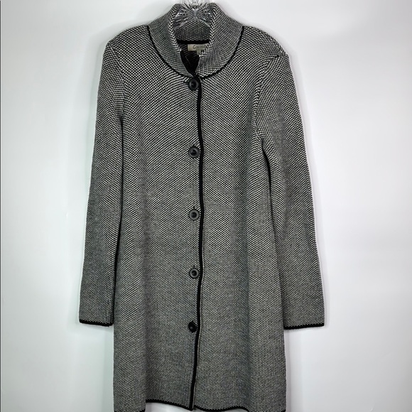 Cocogio Black & White Long Button Up Wool Blend Sweater Size Large - Picture 1 of 8